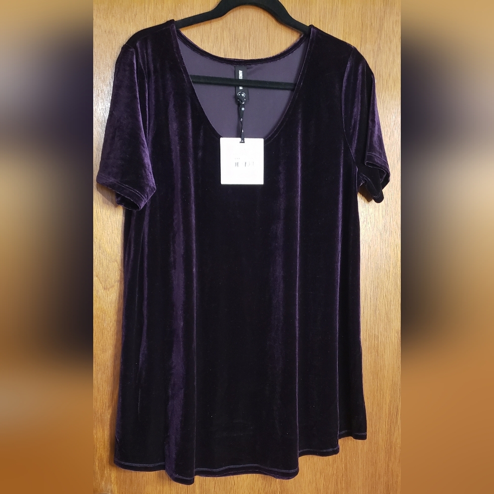 Agnes & Dora Velvet Short Sleeve Tunic in Deep Plum